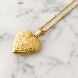 ODELIA gold etched heart locket necklace - 