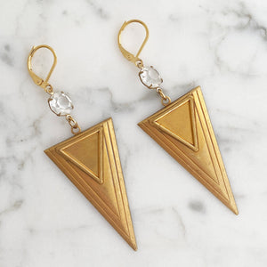 OSLO brass triangle earrings-GREEN BIJOU