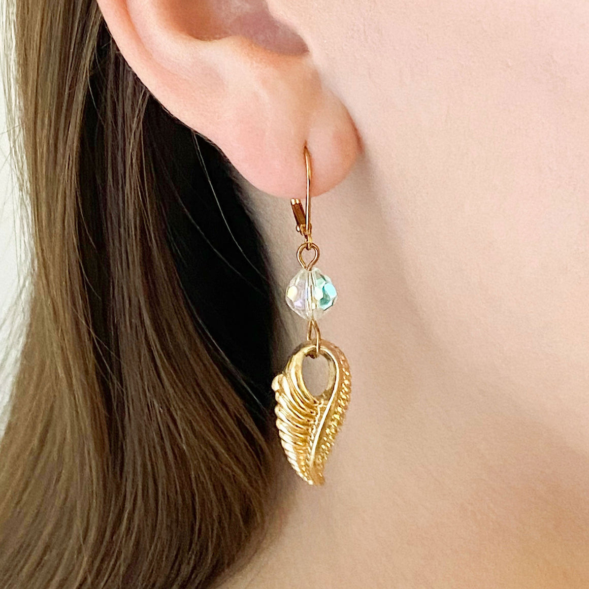 PIPER vintage leaf pendant earrings-GREEN BIJOU