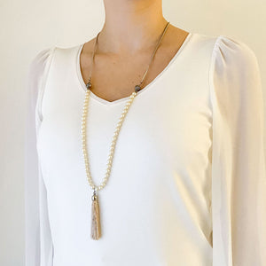 QUESTA pearl and tassel necklace - 