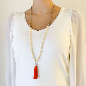 QUESTA pearl and tassel necklace - 