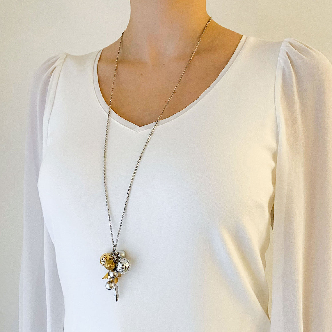 RILEY mixed metal charm necklace-GREEN BIJOU
