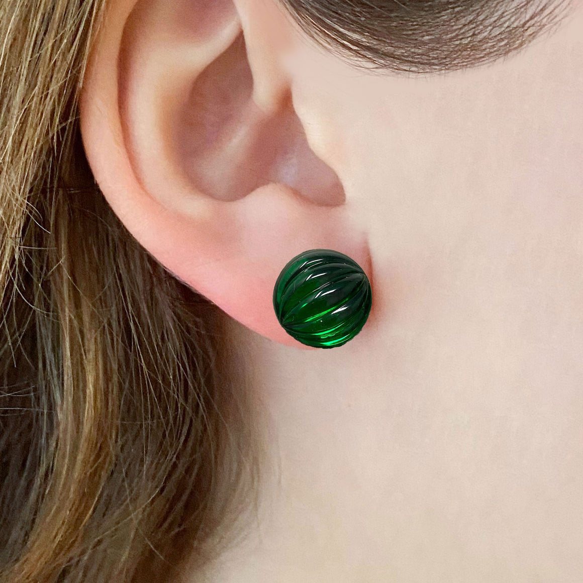 RONA ridged emerald studs-GREEN BIJOU