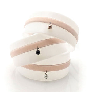 ROXINE pink velvet and pearl choker-GREEN BIJOU