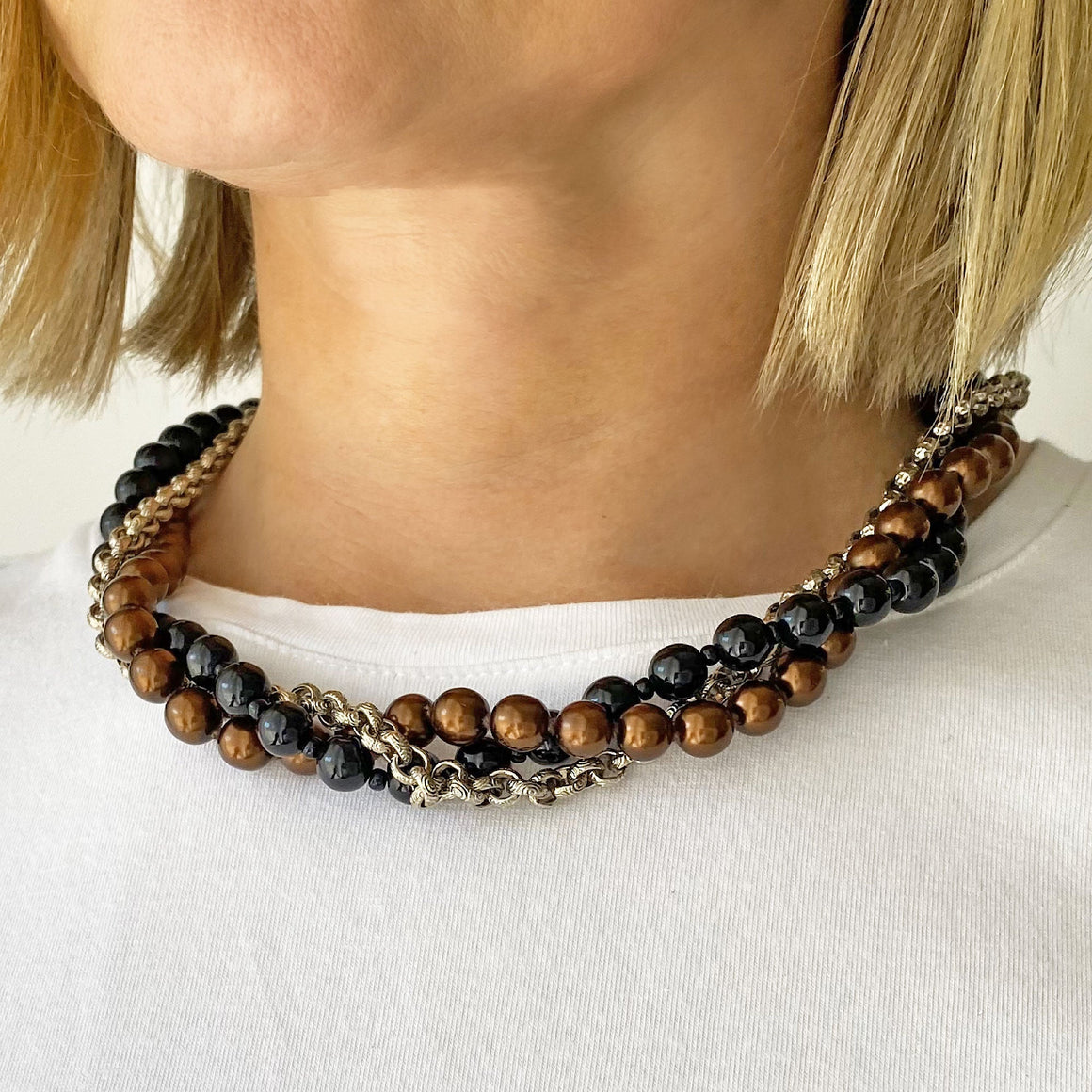 SAUNDRA black and copper pearl necklace-GREEN BIJOU