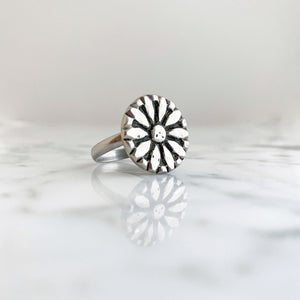 SILAS vintage silver flower ring-GREEN BIJOU