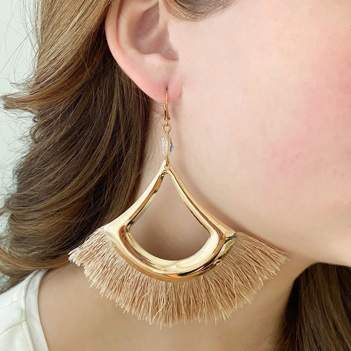 TATIYANA gold silk fan earrings-GREEN BIJOU