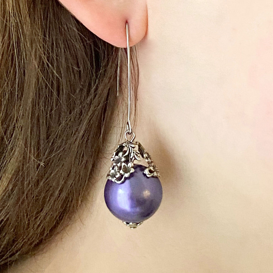 TATUM art nouveau purple pearl earrings-GREEN BIJOU