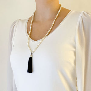 THOMSON pearl and black tassel necklace - 