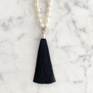 THOMSON pearl and black tassel necklace - 