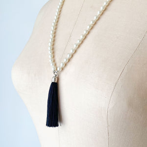 THOMSON pearl and black tassel necklace - 