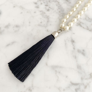 THOMSON pearl and black tassel necklace - 