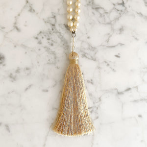 TOVA pearl and champagne tassel necklace - 