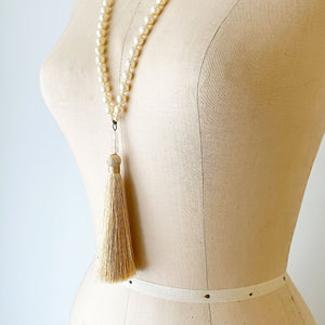 TOVA pearl and champagne tassel necklace - 