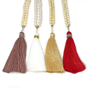 TOVA pearl and red tassel necklace - 