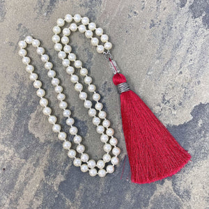 TOVA pearl and red tassel necklace - 