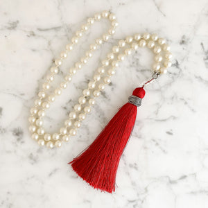 TOVA pearl and red tassel necklace-GREEN BIJOU