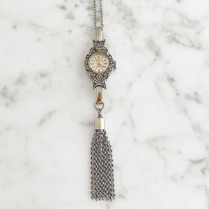 VALERIE silver watch necklace-GREEN BIJOU