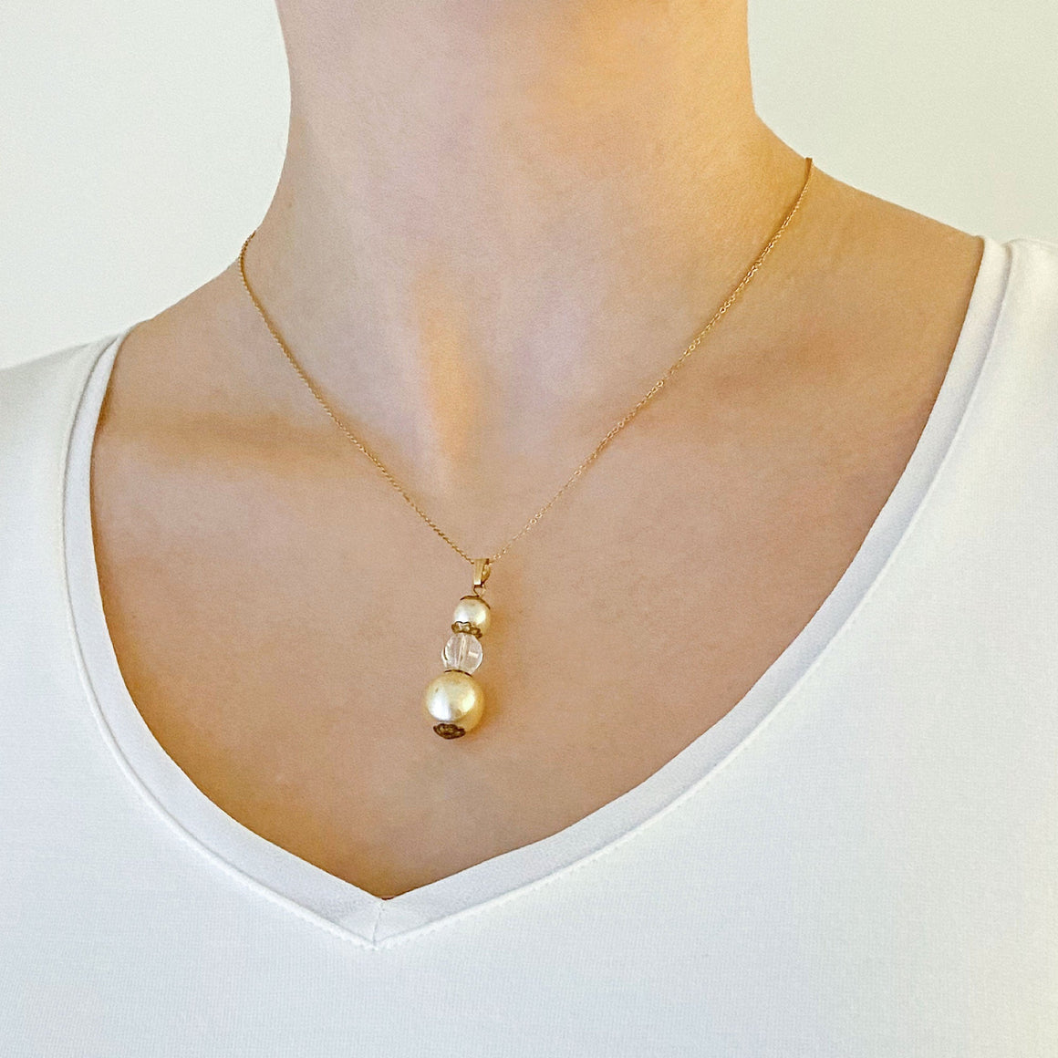 VERONICA vintage pearl necklace-GREEN BIJOU