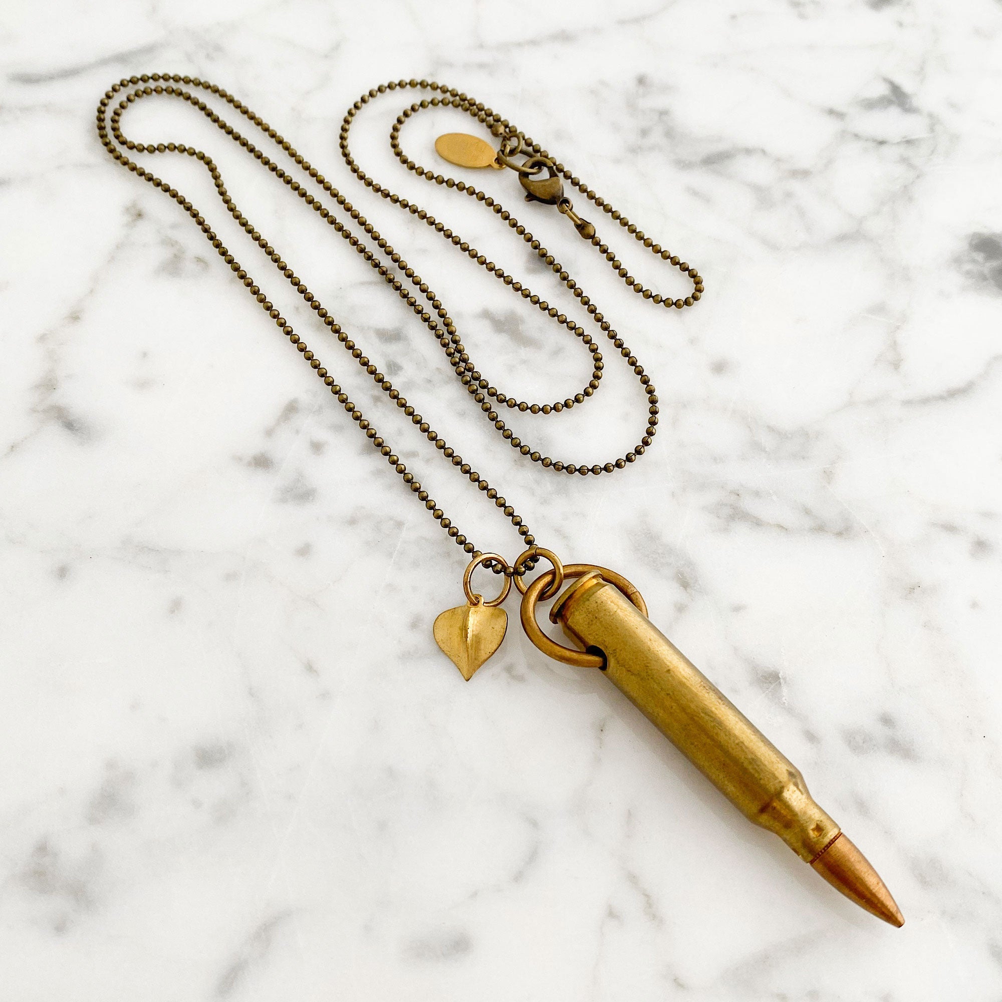 Vintage Bullet Casing Necklace | Industrial Brass Pendant Necklace | GUNSMOKE - 