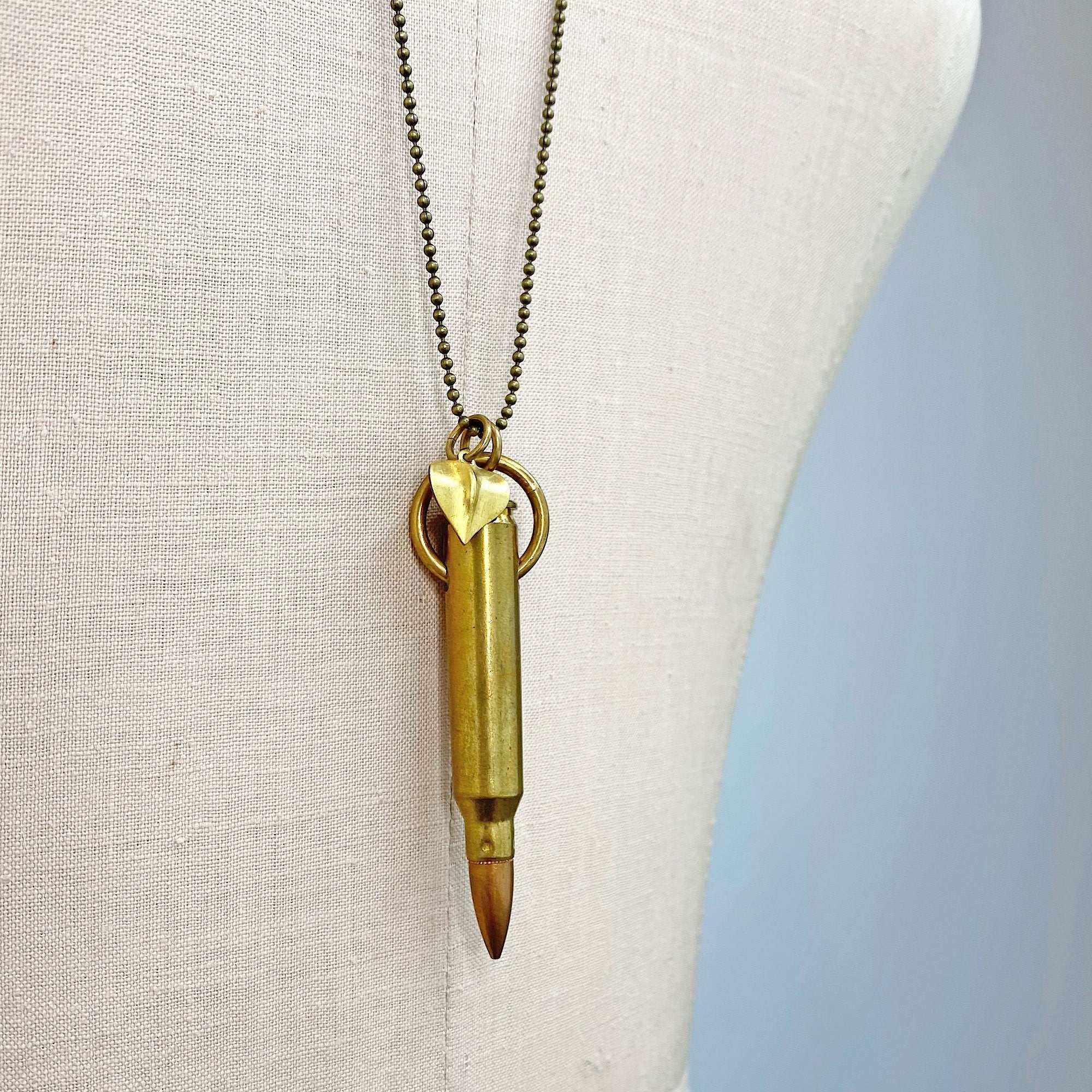 Vintage Bullet Casing Necklace | Industrial Brass Pendant Necklace | GUNSMOKE - 