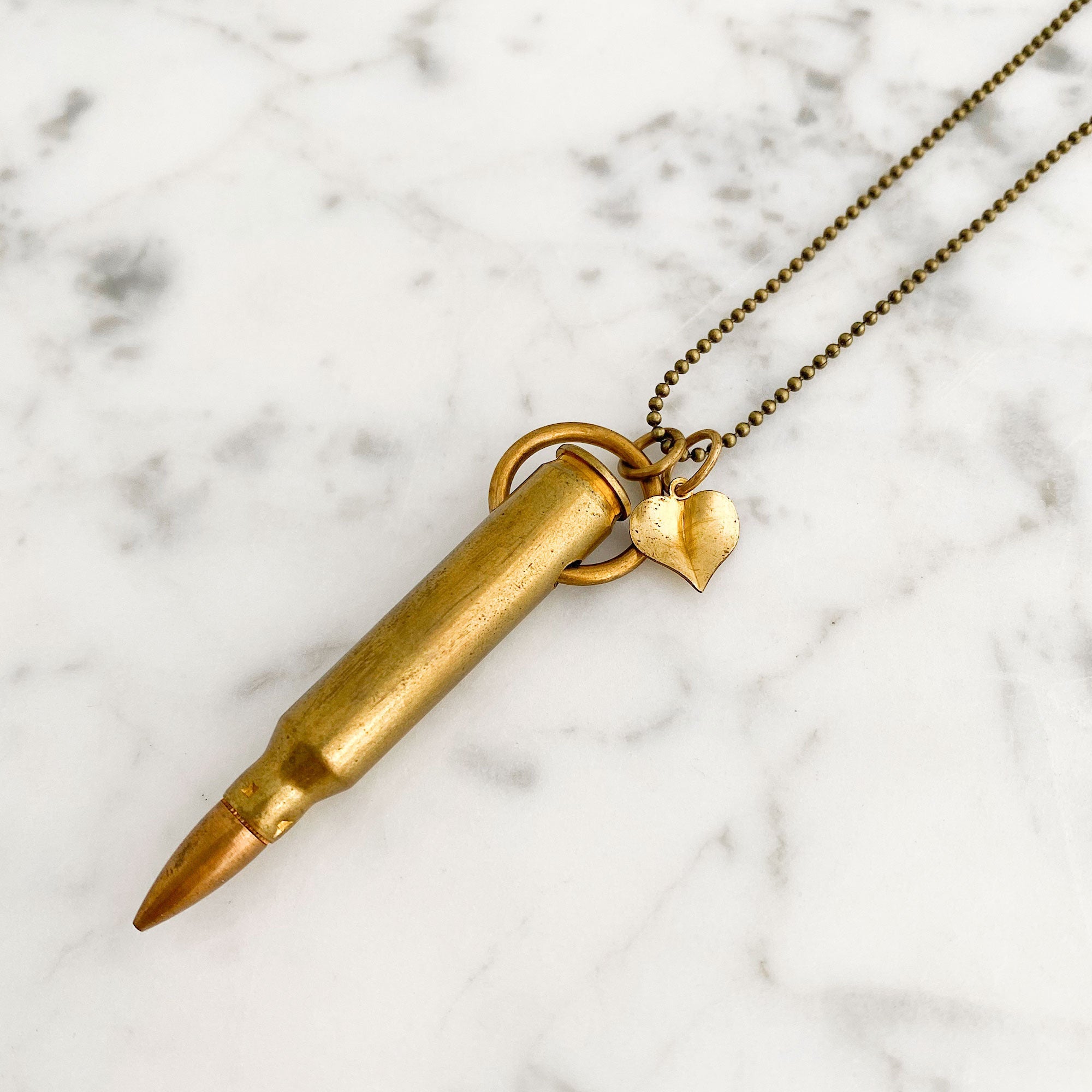 Vintage Bullet Casing Necklace | Industrial Brass Pendant Necklace | GUNSMOKE - 