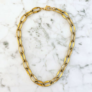 WARWICK elongated link gold chain necklace-GREEN BIJOU
