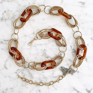 WOLFGANG vintage resin amber gold chain belt - 