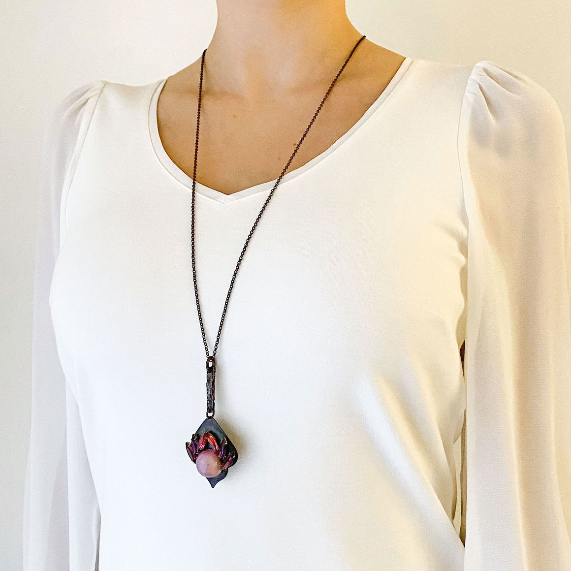 ZANDER pink purple pendant necklace-GREEN BIJOU